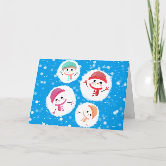 Tarjeta bola de nieve y azul Snowman (Anverso)
