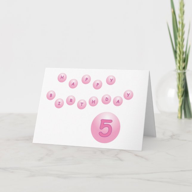 Tarjeta Bolas de cumpleaños rosas de 5 años (Anverso)