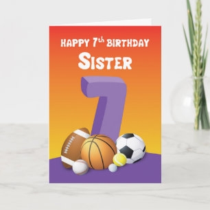 Tarjeta Bolas deportivas de cumpleaños 7 de la hermana