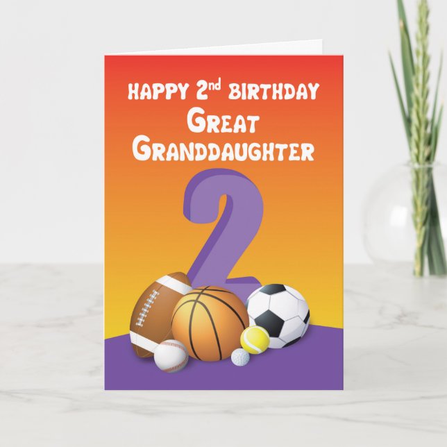 Tarjeta Bolas deportivas de cumpleaños de la Gran Nieta (Anverso)