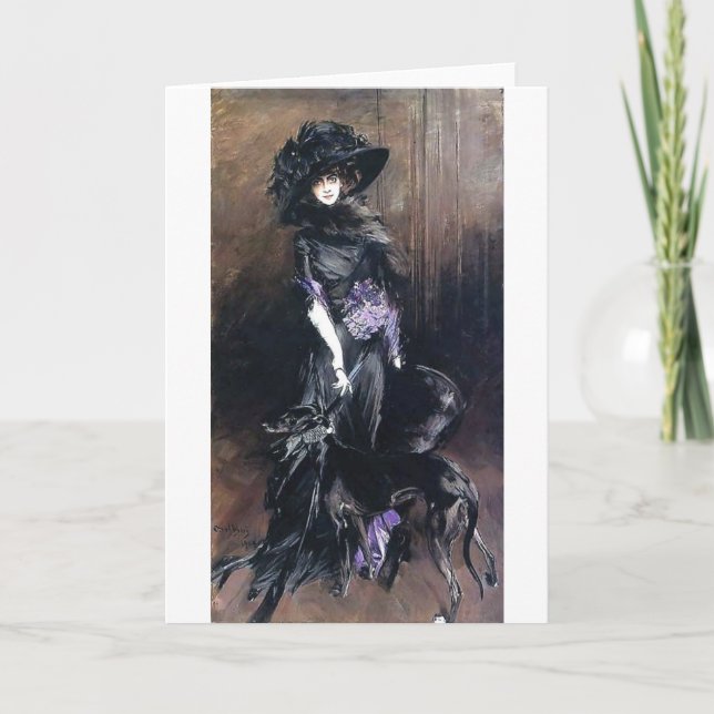 Tarjeta boldini mujer y galgo de perro (Anverso)
