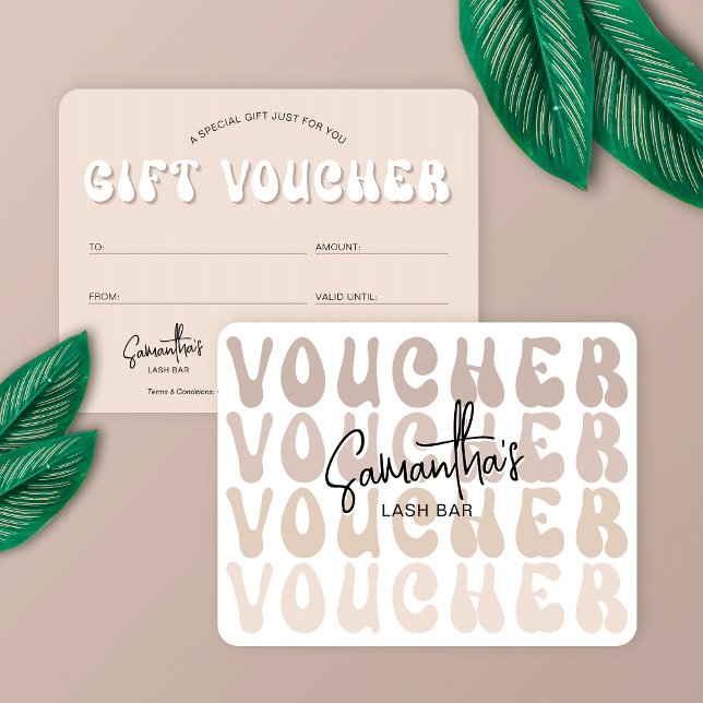 Tarjeta Boletín de regalo del Salón de Belleza de moda Ret (Embrace the nostalgia with these beige and white retro gift vouchers)