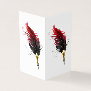 Tarjeta Bolígrafo pluma roja con plumilla dorada