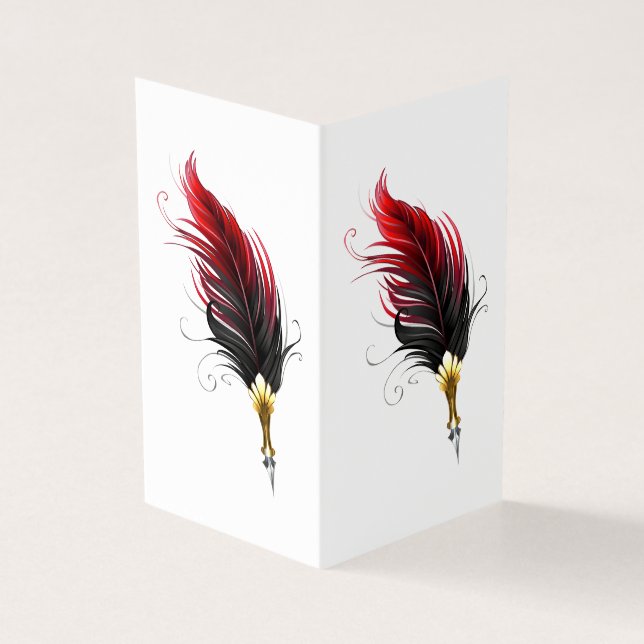Tarjeta Bolígrafo pluma roja con plumilla dorada (Exterior)