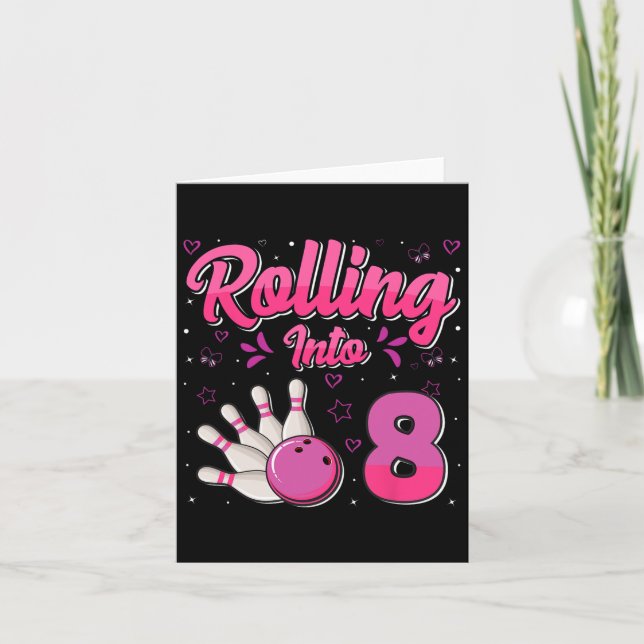 Tarjeta Bolos Chica Cumpleaños 8 Graciosos 8 (Anverso)