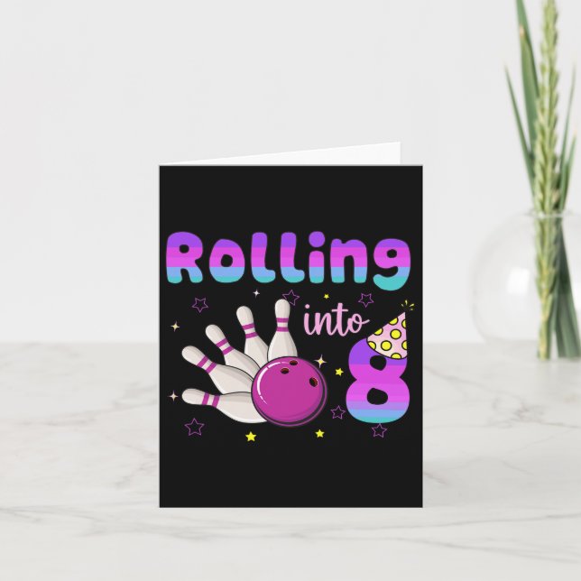 Tarjeta Bolos Chica Cumpleaños 8 Graciosos 8 (Anverso)