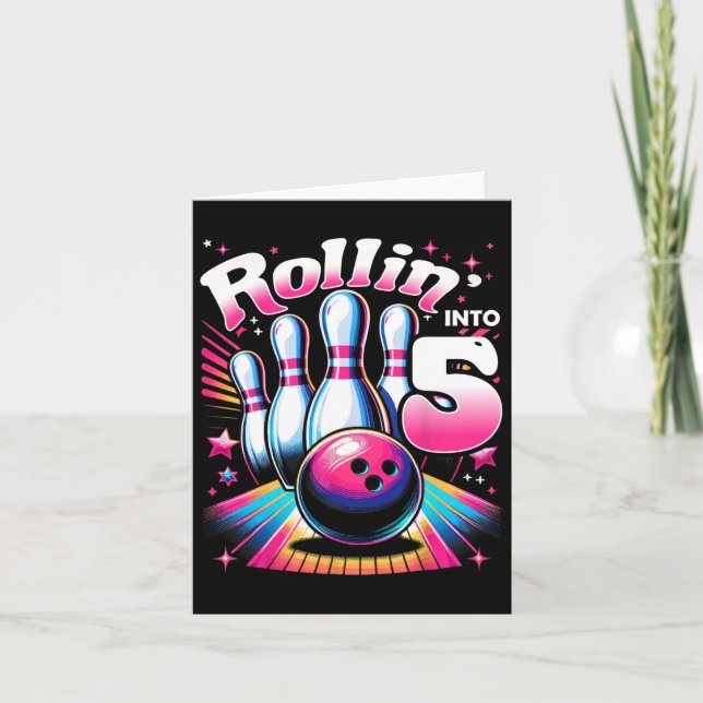 Tarjeta Bolos Cumpleaños Rollin en 5 Fiestas Quinto Cumple (Anverso)