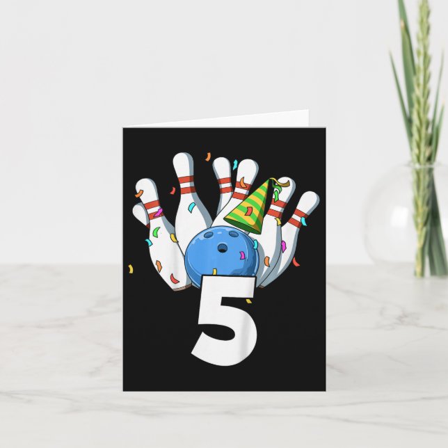 Tarjeta Bolos para niños Cumpleaños 5 Tema de Bowling Quin (Anverso)