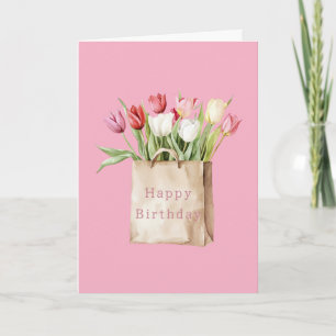 Tarjeta Bolsa de flores de tulipán rosa rojo amarillo blan