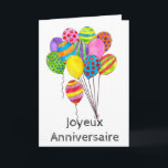 Tarjeta Bolsa de globos de cumpleaños de Francia<br><div class="desc">Globos de color con tarjeta de cumpleaños francesa. Esta tarjeta de globo colorido es una pintura acuarela original dibujada a mano. Esta tarjeta también está disponible en otros idiomas no ingleses</div>