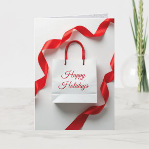 Tarjeta Bolsa De Regalos De Felices Fiestas Con Cintas Roj