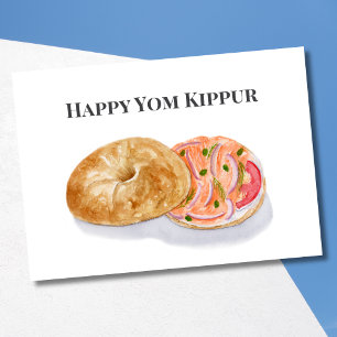 Tarjeta Bolsas de agua feliz Yom Kippur Salmón ahumado acu