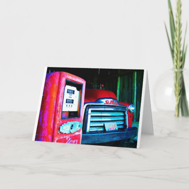 Tarjeta Bomba y GMC de gas vieja que cultivan el camión (Anverso)