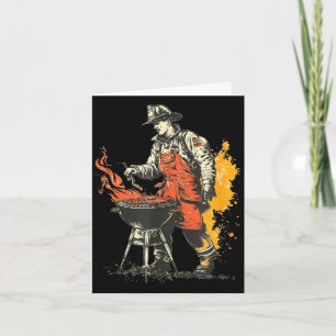 Tarjeta Bombero agradable con parrilla para carne y picant