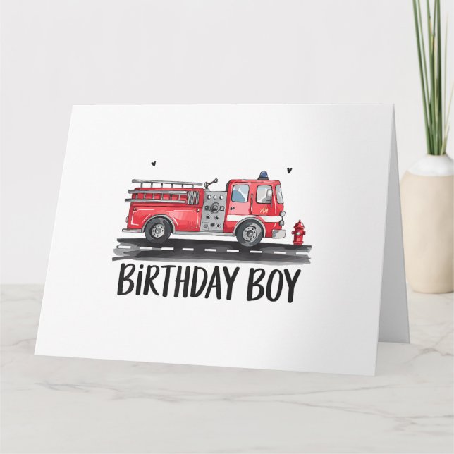 Tarjeta Bombero de camión de bomberos Cumpleaños de la fam (Anverso)