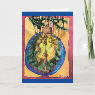 Tarjeta Bombilla de árbol de Navidad con árbol Lamplight y