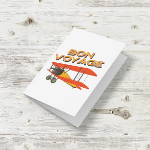 Tarjeta Bon Voyage Biplane Vintage Airplane