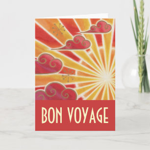 Tarjeta "Bon Voyage" roja al atardecer