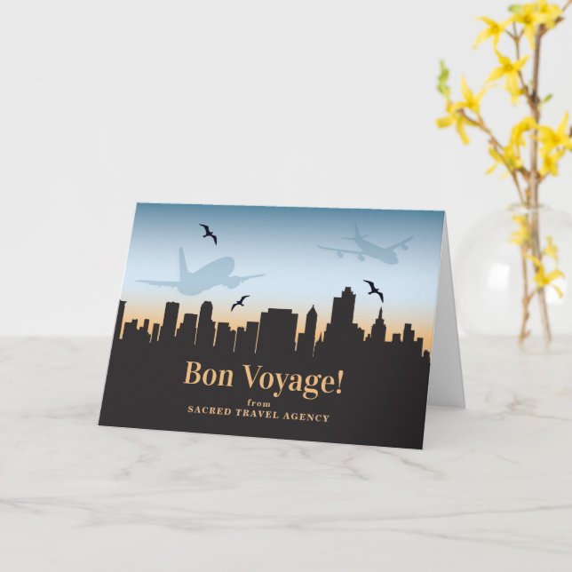 Tarjeta Bon Voyage Travel Agency Skyline de negocios (flor amarilla)
