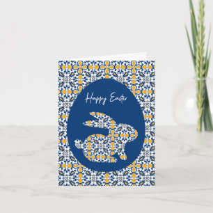 Tarjeta 🐇 💙 💛 Bonita carta de azulejos azules y amarill
