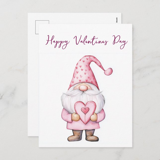 tarjeta bonita con un gnomo rosa de dibujos animad (Anverso / Reverso)