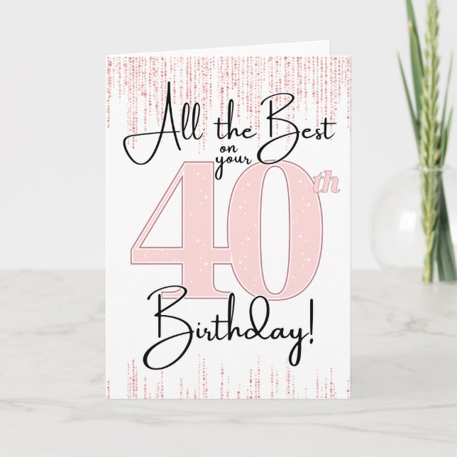 Tarjeta Bonita de Cumpleaños 40 en Rosa (Anverso)