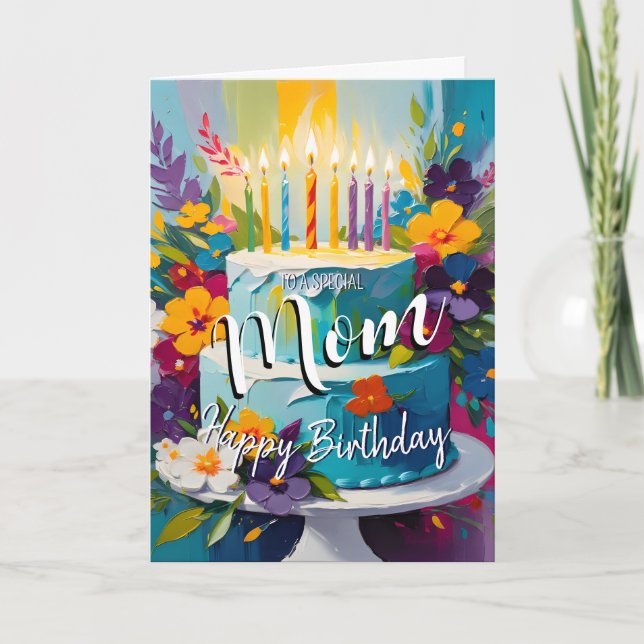 Tarjeta Bonita mamá feliz pastel de cumpleaños mamá de la  (Anverso)