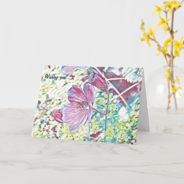 Tarjeta Bonita pancarta de cumpleaños pintando abejas (flor amarilla)