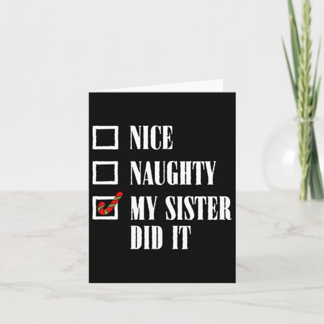 Tarjeta Bonita traviesa, mi hermana hizo navidad a los hom (Anverso)