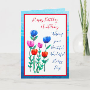 Tarjeta Bonito Acuarela Flores Feliz Cumpleaños