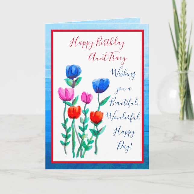 Tarjeta Bonito Acuarela Flores Feliz Cumpleaños (Anverso)