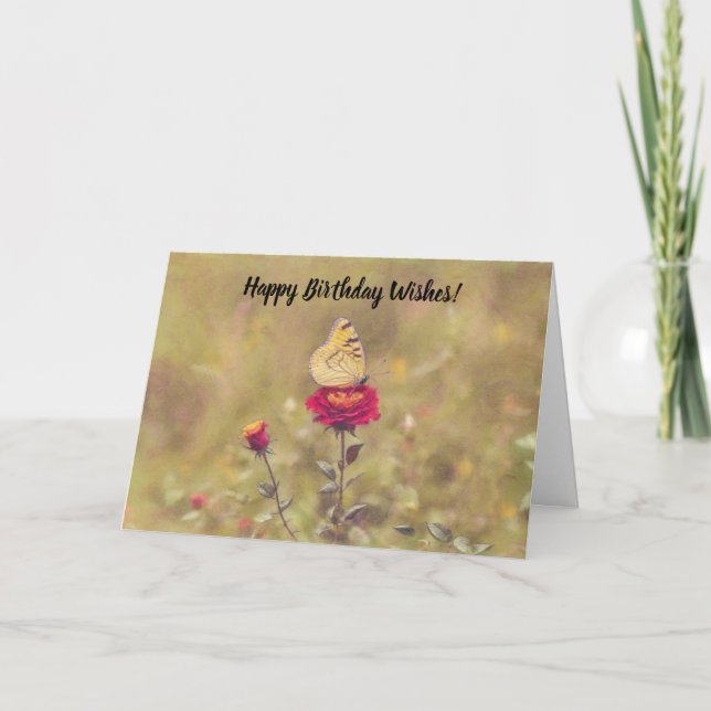 Tarjeta Bonito Amarillo Mariposa Arte Deseos de Cumpleaños (Anverso)