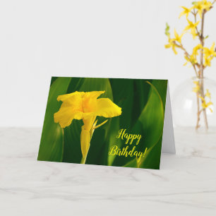 Tarjeta Bonito Amarillo Tropical Canna Lily Flor Cumpleaño