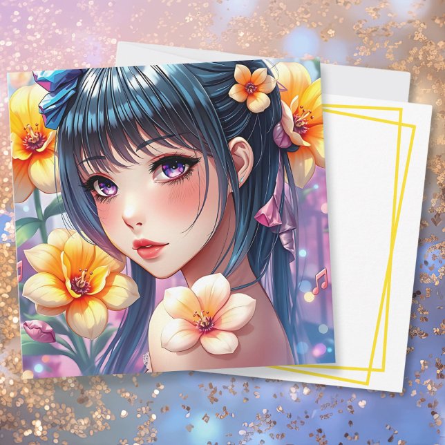 Tarjeta Bonito Anime Chica | Pensando en ti (Subido por el creador)