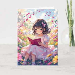 Tarjeta Bonito Anime Chica Reading   Cumpleaños de la pági