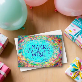 Tarjeta Bonito Aqua hace un deseo feliz cumpleaños Girly