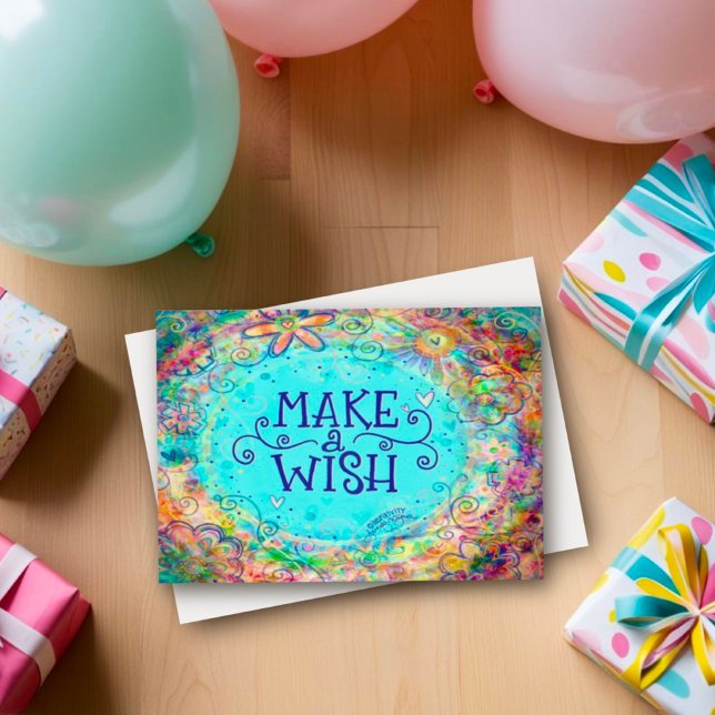 Tarjeta Bonito Aqua hace un deseo feliz cumpleaños Girly (Subido por el creador)