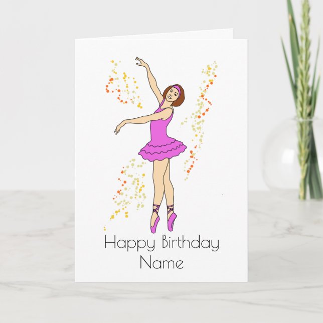 Tarjeta Bonito Ballerina Dancing Chica Pink Birday (Anverso)