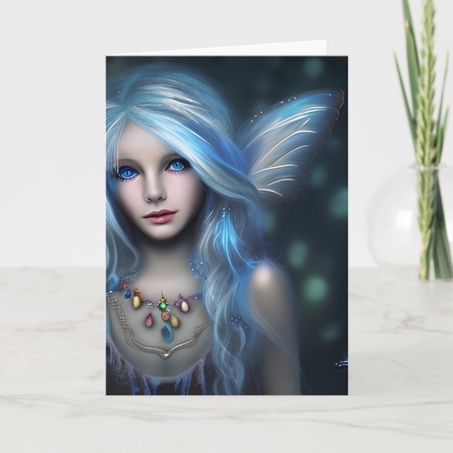 Tarjeta Bonito Blue Eyed Fairy Mystic Art (Anverso)