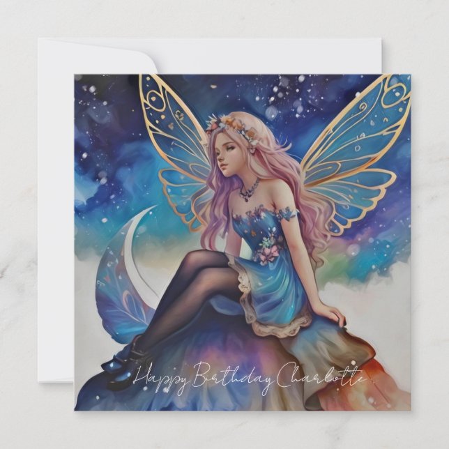 Tarjeta Bonito Blue Watercolor Fairy Birday (Anverso)
