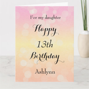 Tarjeta Bonito Bokeh feliz hija del 13° cumpleaños