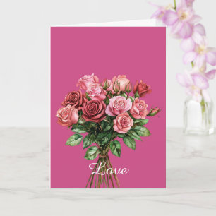 Tarjeta Bonito Bouquet de rosas rojas rosadas