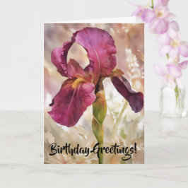 Tarjeta Bonito Burgundy Arte De Flor Iris Rosa Cumpleaños