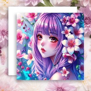 Tarjeta Bonito Chica Anime con pelo morado