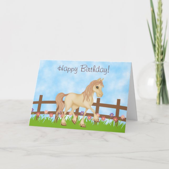 Tarjeta Bonito Cream Horse and Flowday Feliz cumpleaños (Anverso)