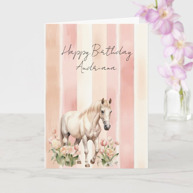 Tarjeta Bonito Cream Peach Pink Horse Floral Cumpleaños (Orquídea)