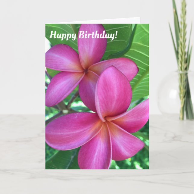 Tarjeta Bonito cumpleaños de Plumeria Maui Púrpura (Anverso)