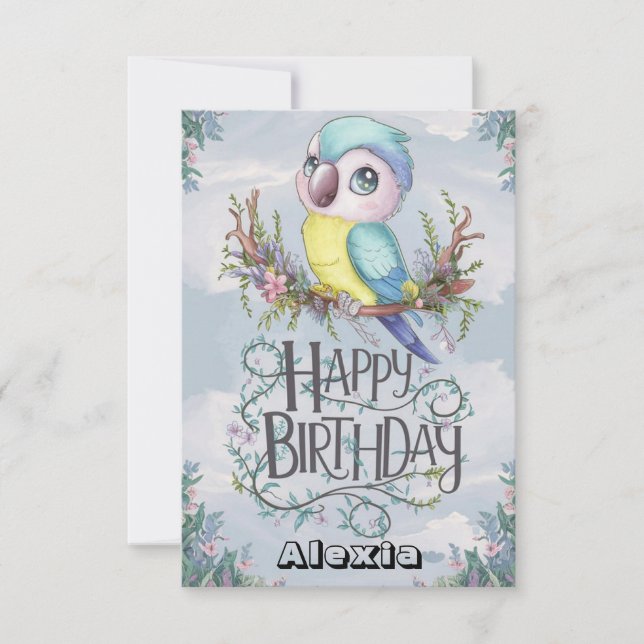 Tarjeta Bonito cumpleaños digital de Boho Parrot (Anverso)