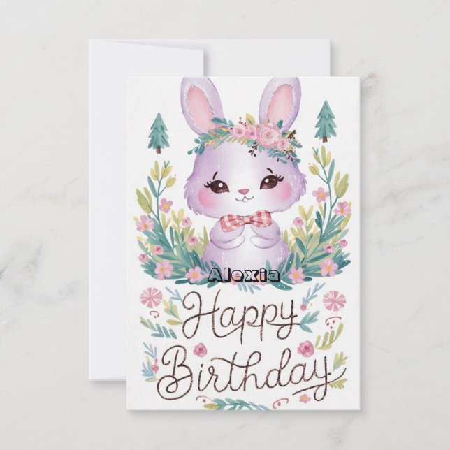 Tarjeta Bonito cumpleaños digital de conejo (Anverso)
