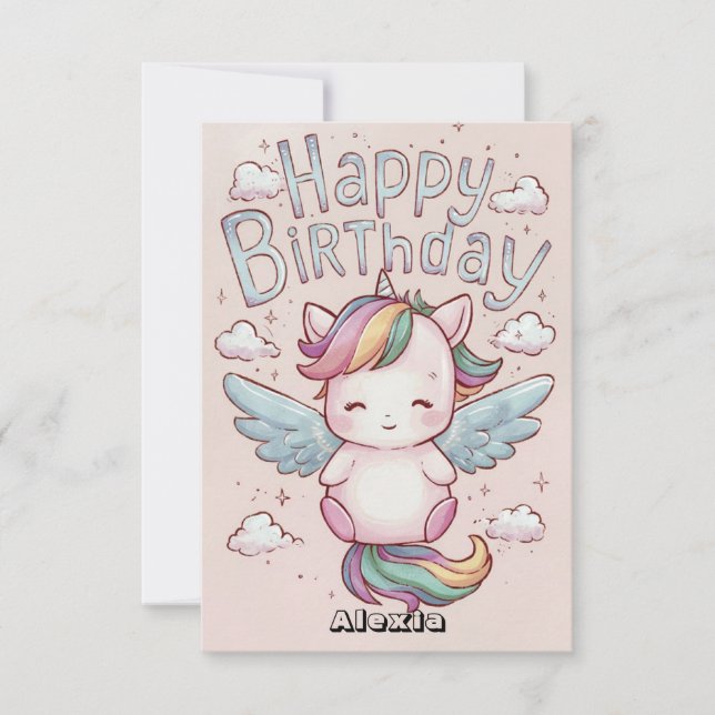 Tarjeta Bonito cumpleaños místico de Unicornio (Anverso)